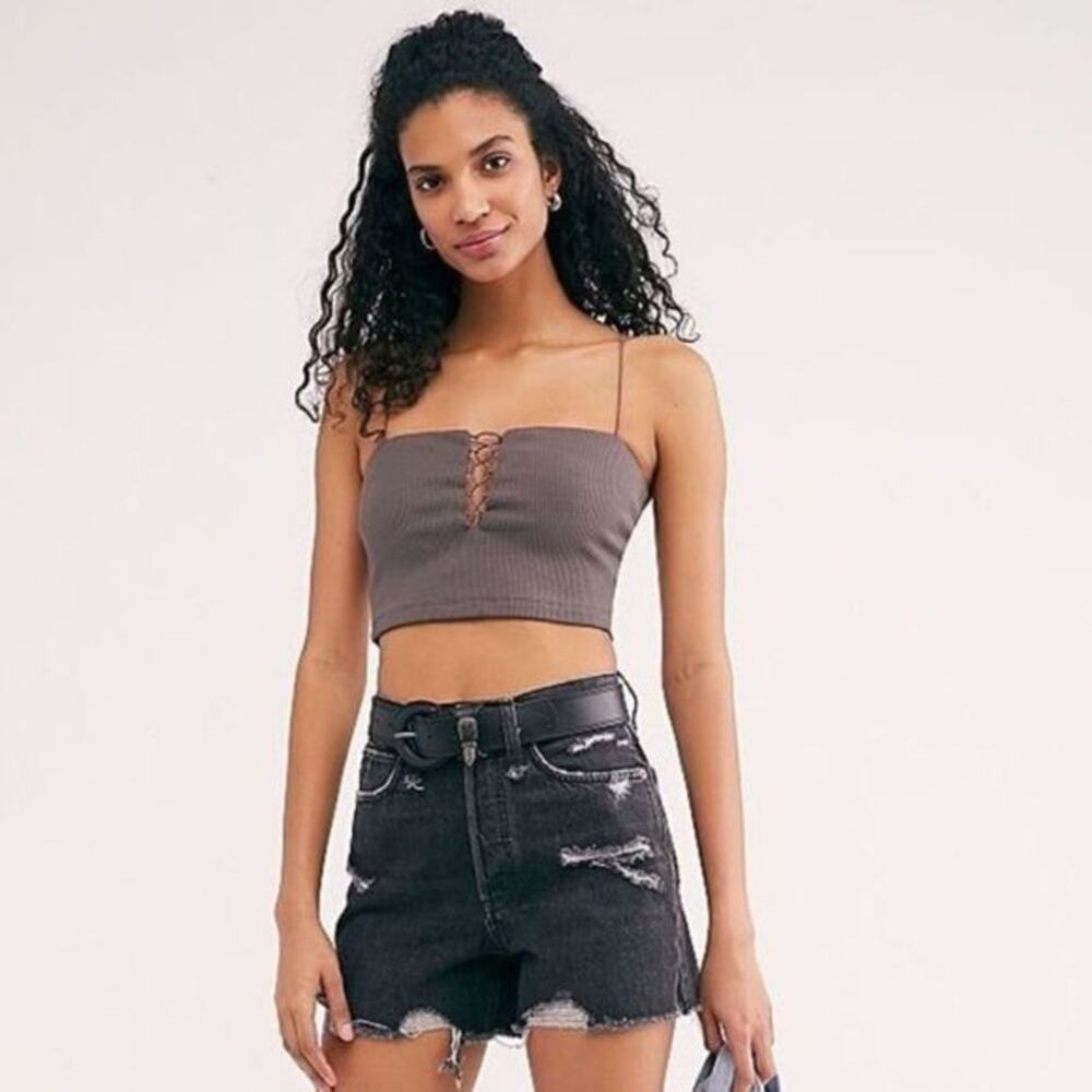 NEW Free People Lola Crop Top‎ Lace Up Ribbed Crop Top Bralette